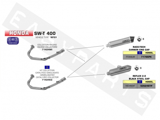 Silencieux ARROW Race-Tech Titane./C Honda SW-T 400i E3 2009-2013